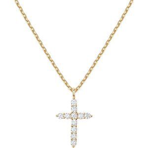 New Yellow Gold 14K Gold Plated Cubic Zirconia Cross Faith Pendant Necklace
